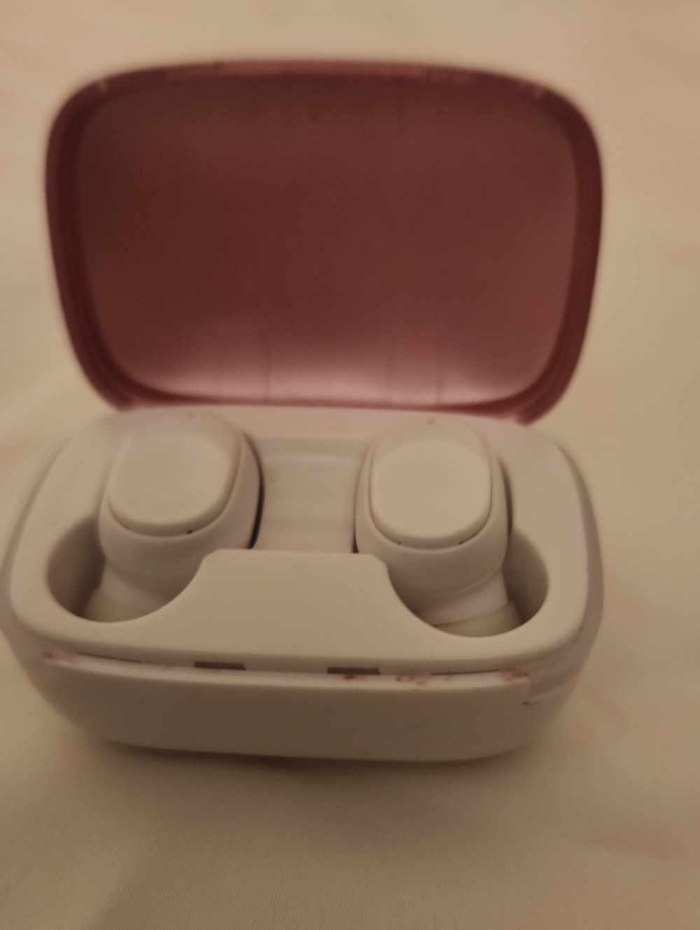 True Wireless Earbuds with Pink Charging Case and White Buds